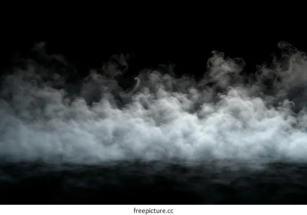 White smoke or fog cloud isolated on black background. Abstract smoke texture on dark backdrop.