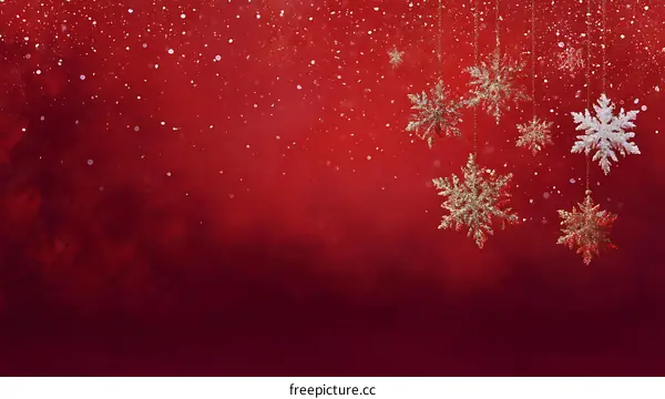 Red Background with Hanging Christmas Snowflakes