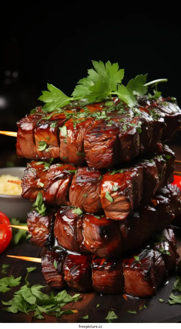 Beef tenderloin skewers with parsley