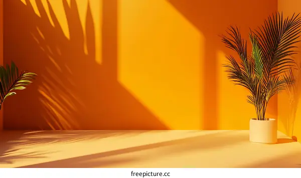 Minimalist Palm Tree Room Interior With Sunlight