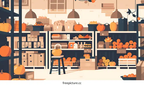 Autumn Harvest Store Interior Illustration