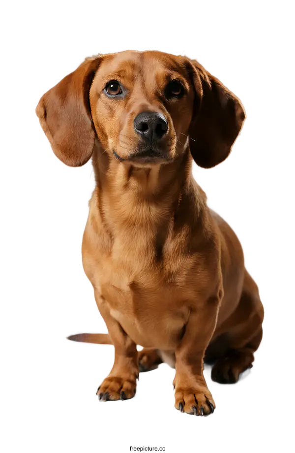 [Transparent Background PNG]A cute brown dachshund sitting on a white background