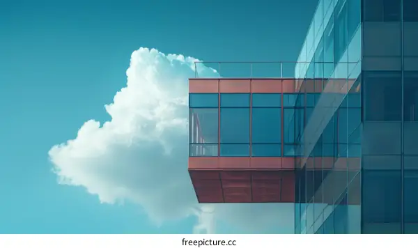 Modern glass and steel office building with cloud