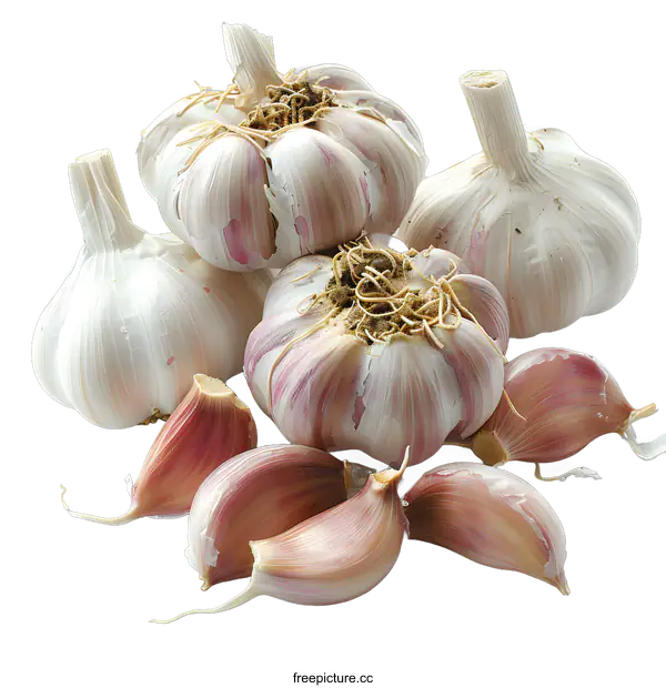 [Transparent Background PNG]Fresh garlic bulbs on white background