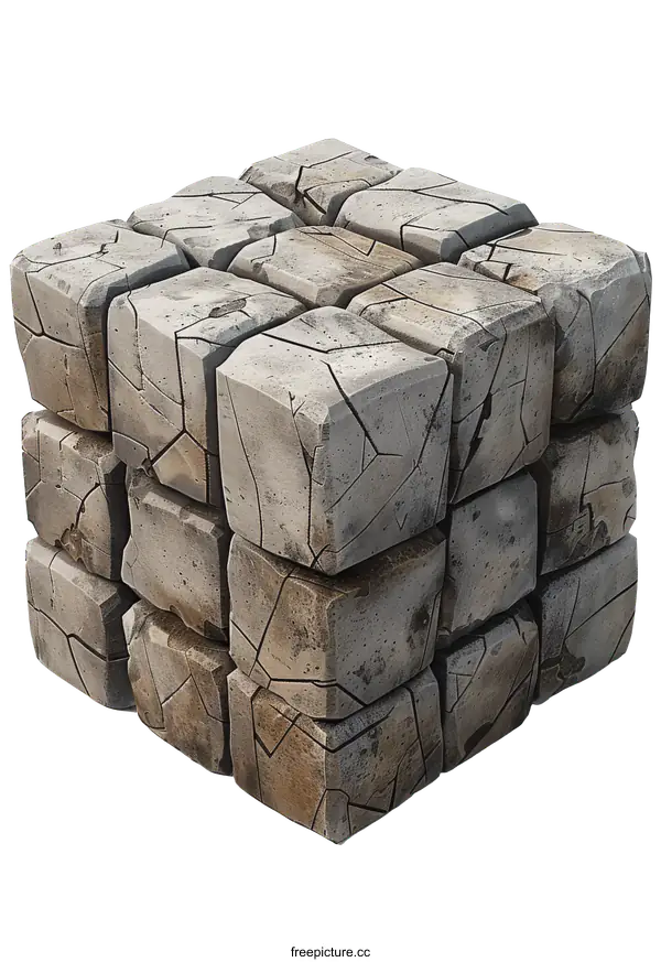 [Transparent Background PNG]Cracked stone cube