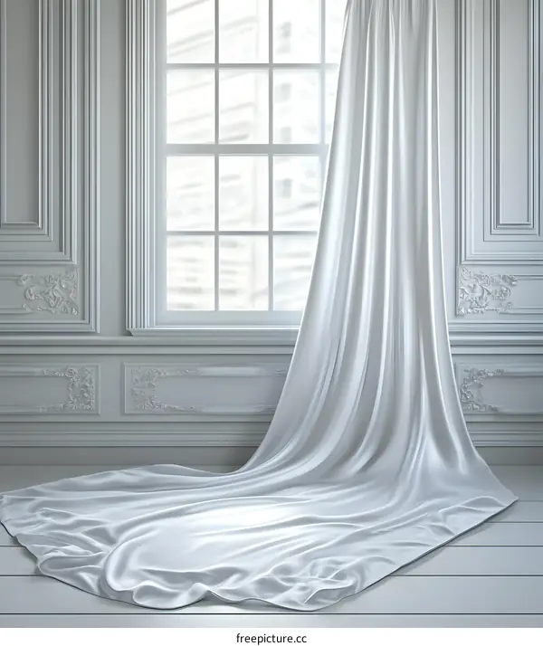 Elegant White Drapes in a Luxurious Room with White Window and Ornate Molding