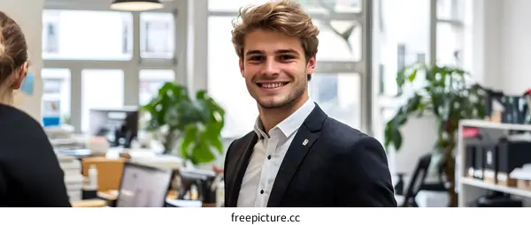 Smiling Businessman in Office Setting