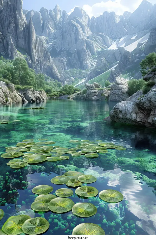 Serene Alpine Lake Surrounded by Snow-Capped Mountains