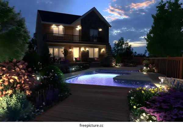 Modern Backyard with Swimming Pool and Landscaping