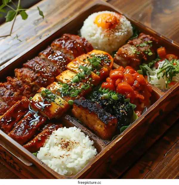 A delicious and healthy Japanese bento box with a variety of dishes