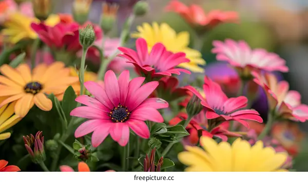 Close Up of Pink and Yellow Flowers