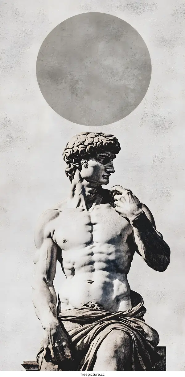 The David Statue with an Abstract Circle Above