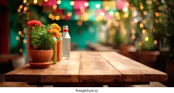 Rustic Wooden Table Outdoor Cafe Setting