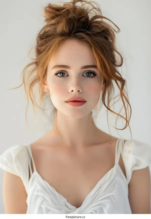 Portrait of Young Woman with Red Hair and Freckles
