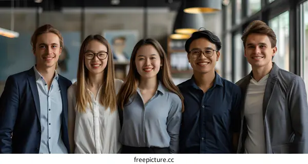Portrait of a multi-ethnic group of business professionals smiling at the camera