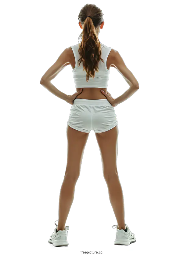[Transparent Background PNG]Woman in White Sportswear Standing With Hands on Hips