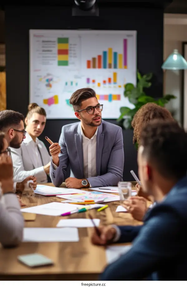 Diverse business team brainstorming ideas in conference room