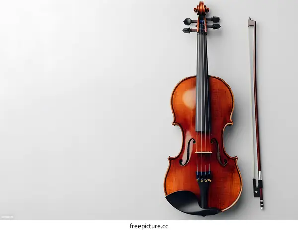 Violin and Bow on White Background
