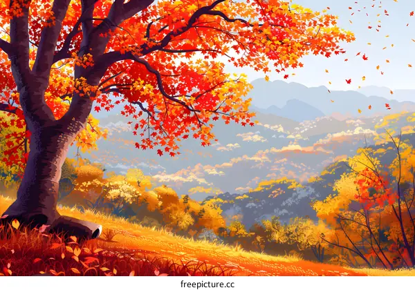 Autumn Landscape with a Maple Tree