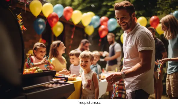Happy family having a barbecue in their backyard