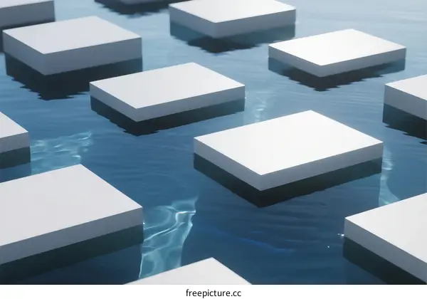 Floating White Cubes on Calm Blue Water Surface