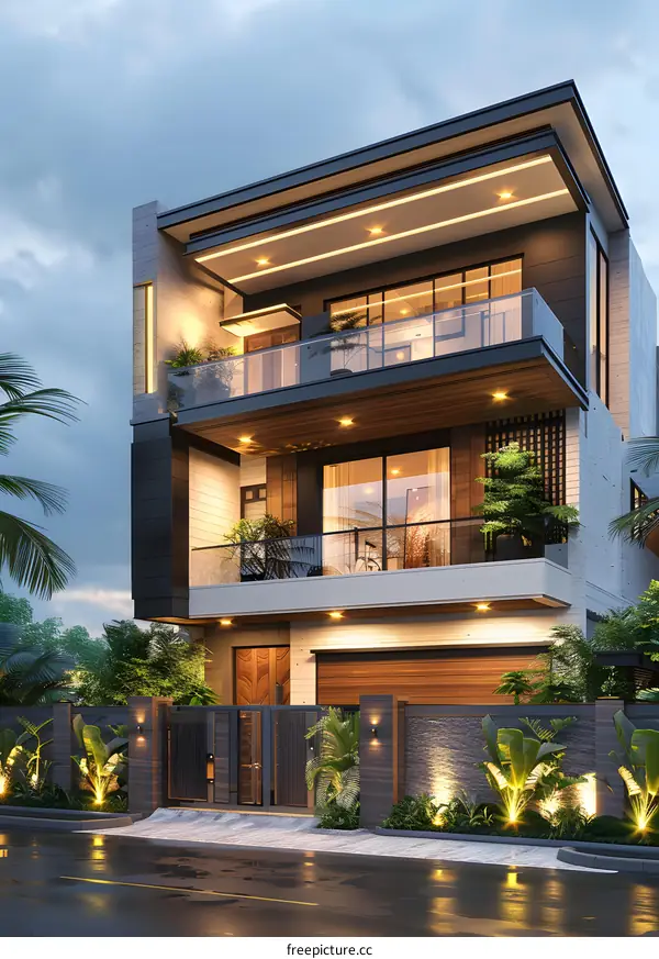 A three-story modern villa