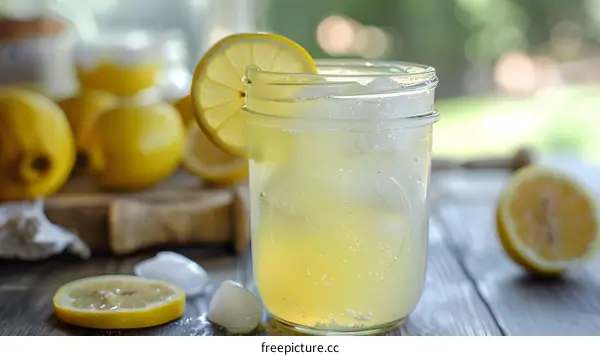 Refreshing Glass of Lemonade with Lemon Slices and Ice