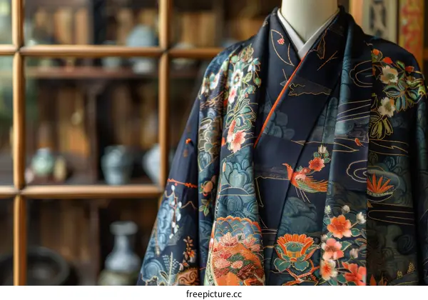 A kimono with a pattern of phoenix and peony