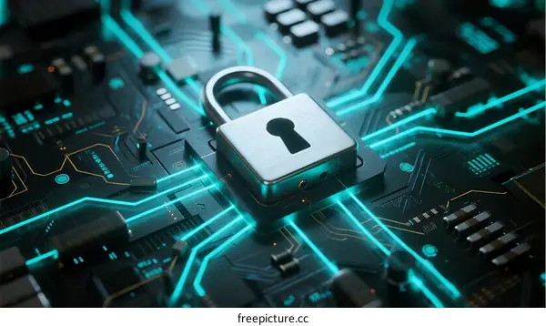 Padlock on Circuit Board Showing Digital Security Concept