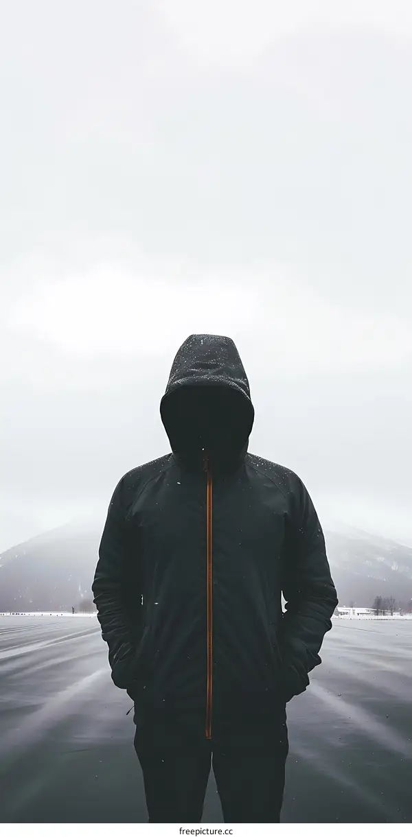 Man in Black Hoodie Standing on Frozen Lake