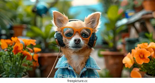 Cute Chihuahua Wearing Sunglasses and Headphones