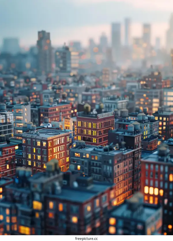 Miniature City with Tall Buildings and Blurred Surroundings