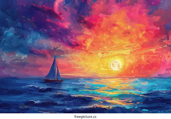 Sailing alone at sunset