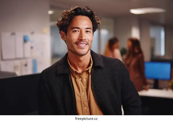 Portrait of a Smiling Asian Man in an Office
