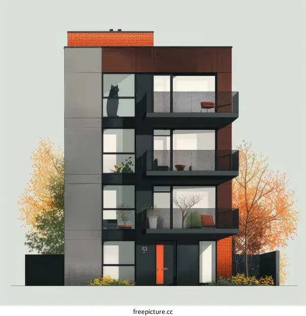 Modern apartment with black cat by the window