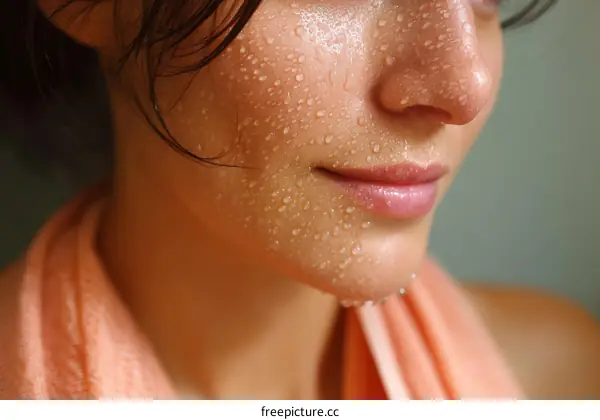 Closeup of a Womans Face with Sweat