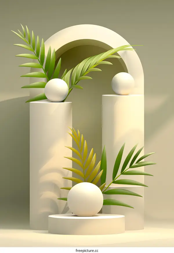 Abstract Minimalist 3D Arch Background With Plants