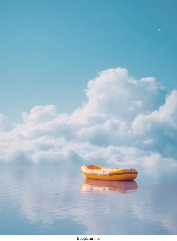 Floating Yellow Raft on a Cloud-Kissed Sea