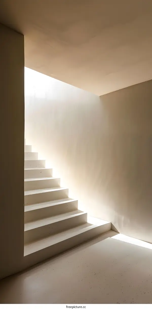 Modern White Concrete Staircase With Light From Above