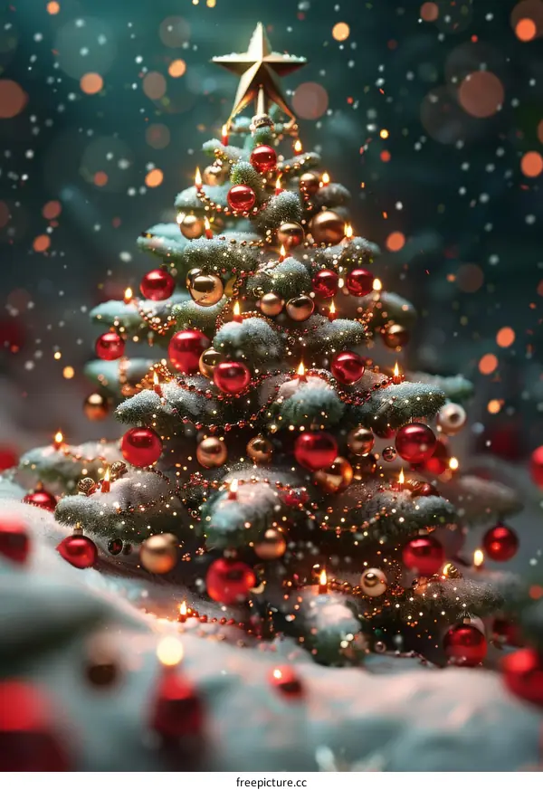 Snowy Christmas Tree with Warm Lights
