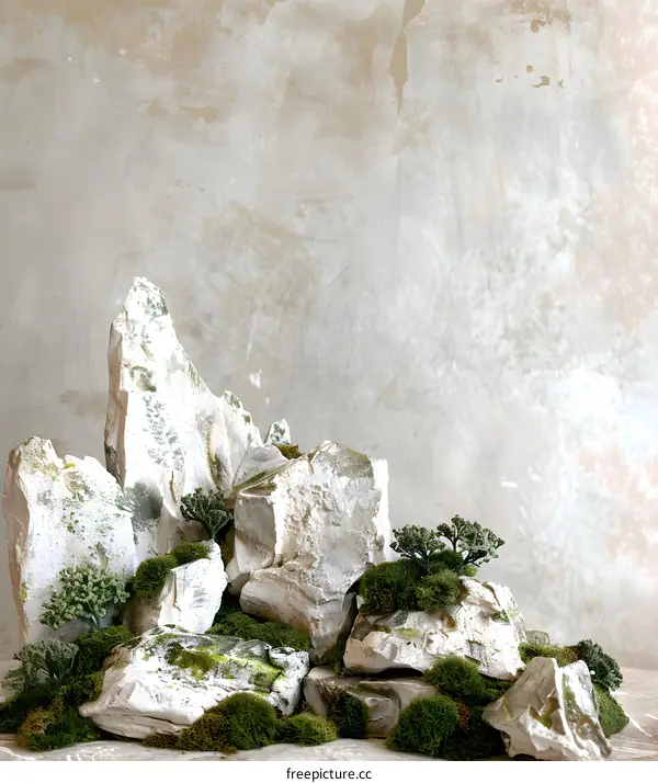 White Rocks And Green Moss Miniature Landscape