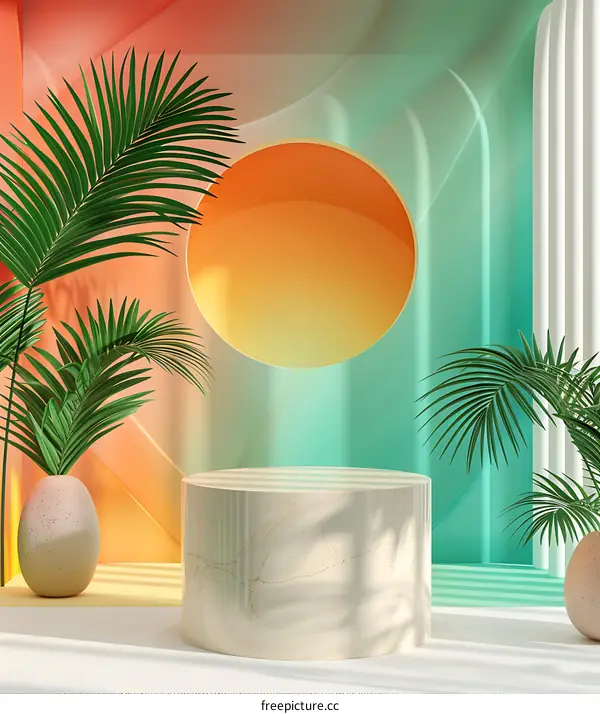 Minimalist Summer Product Display with Palm Trees and Circle