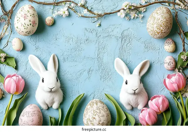 Easter Decor with Eggs and Rabbits