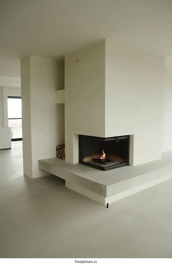 Minimalist Modern Fireplace Design With White Walls