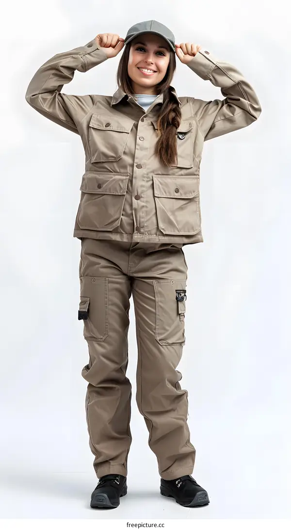 woman wearing brown hat and brown jumpsuit