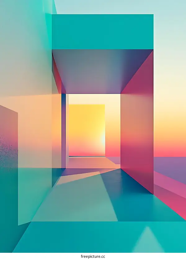 Abstract Geometric Shapes Background with Sunset Colors