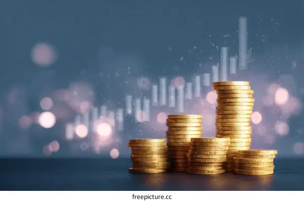 Golden Coins Stacked Representing Financial Growth
