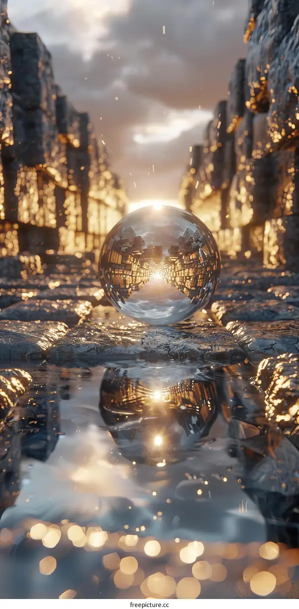 Golden Hour on a Wet City Street