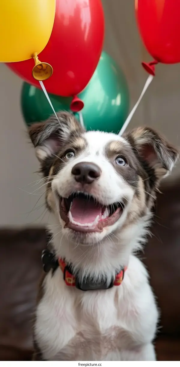 Cute Puppy with Balloons Celebrating Birthday