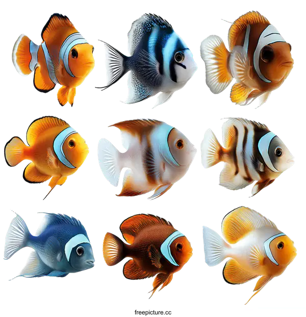[Transparent Background PNG]Colorful Tropical Fish Collection